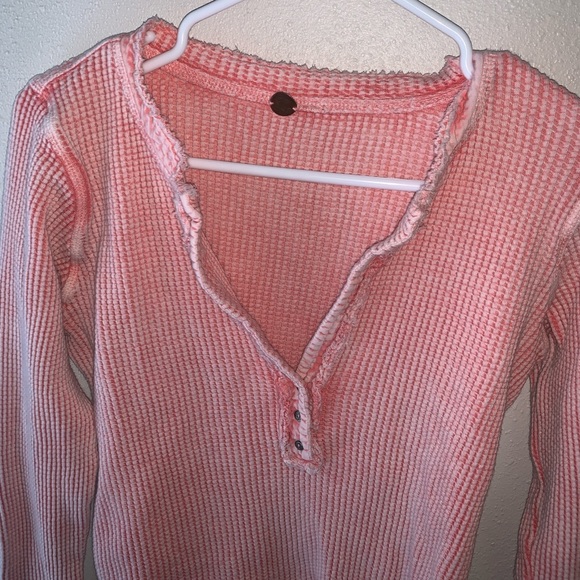 FP One Free People Colt One Blush Waffle Henley Relaxed Top Small - Picture 7 of 9